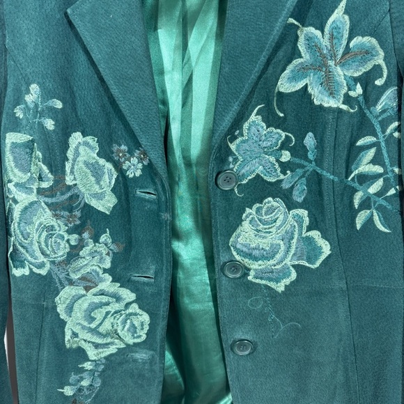 Le Chateau Y2K Green Suede Floral Embroidered Fully Lined Jacket Size XS - Picture 6 of 14